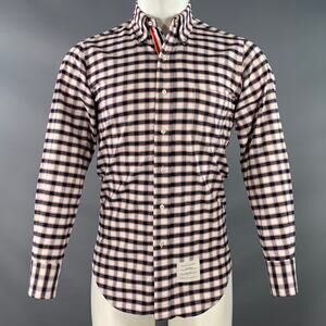 THOM BROWNE Size S White Black Red Oxford Checkered Cotton Long Sleeve Shirt